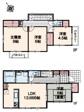 八王子市戸吹町、新築一戸建ての間取り画像です