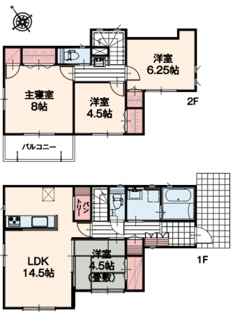 八王子市戸吹町、新築一戸建ての間取り画像です