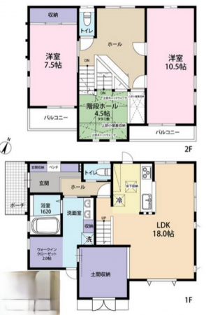 八王子市楢原町、中古一戸建ての間取り画像です
