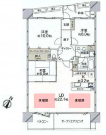 八王子市大和田町、マンションの間取り画像です