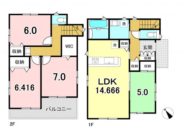 八王子市戸吹町、新築一戸建ての間取り画像です