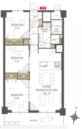 八王子市東浅川町、マンションの間取り画像です