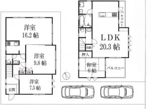 八王子市大和田町、中古一戸建ての間取り画像です