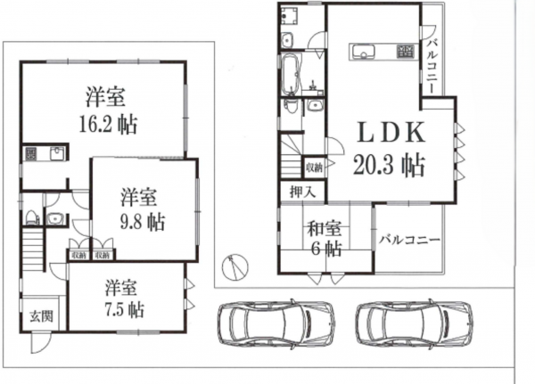 八王子市大和田町、中古一戸建ての間取り画像です