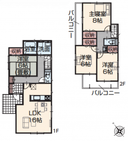 八王子市戸吹町、新築一戸建ての間取り画像です