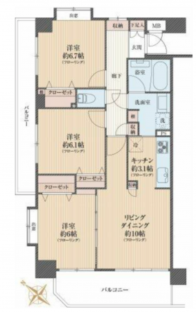 八王子市暁町、マンションの間取り画像です
