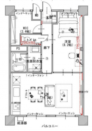八王子市散田町、マンションの間取り画像です
