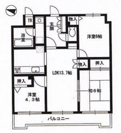 八王子市本町、マンションの間取り画像です