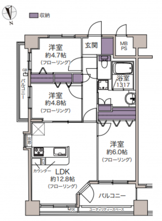 八王子市横山町、マンションの間取り画像です