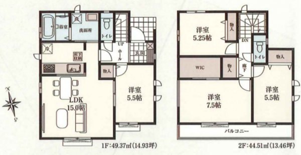 八王子市上野町、新築一戸建ての間取り画像です