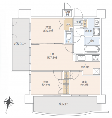 八王子市万町、マンションの間取り画像です