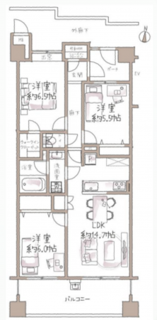 八王子市北野町、マンションの間取り画像です
