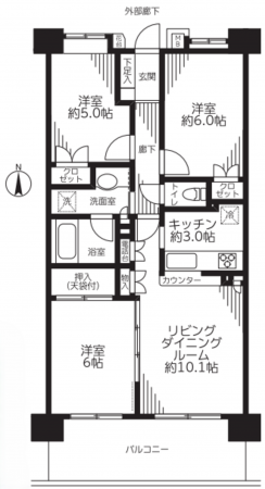 八王子市新町、マンションの間取り画像です