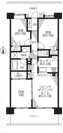 八王子市新町、マンションの間取り画像です