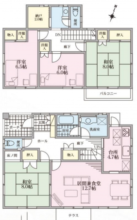 八王子市北野台、中古一戸建ての間取り画像です
