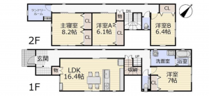 砺波市太郎丸、新築一戸建ての間取り画像です