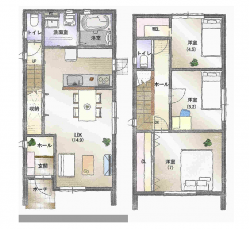 砺波市杉木、中古一戸建ての間取り画像です