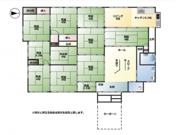砺波市秋元、中古一戸建ての間取り画像です
