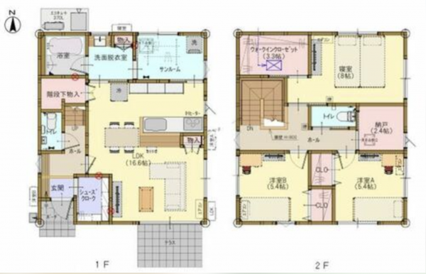 砺波市矢木、新築一戸建ての間取り画像です