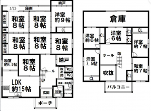 南砺市利賀村、中古一戸建ての間取り画像です