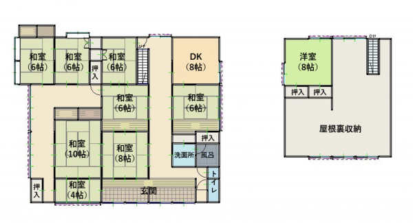 砺波市東保、中古一戸建ての間取り画像です