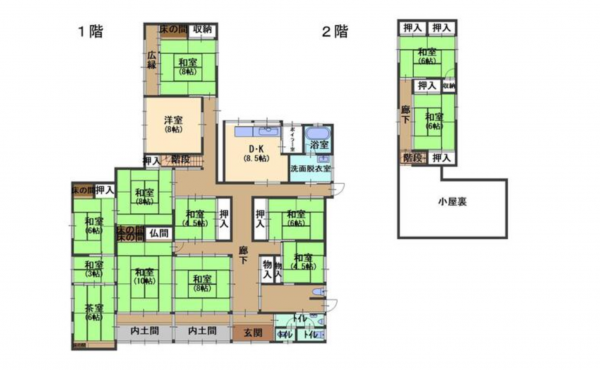 南砺市北野、中古一戸建ての間取り画像です