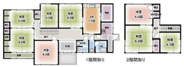 小矢部市埴生、中古一戸建ての間取り画像です