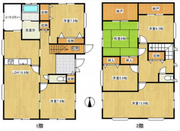 南砺市柴田屋、中古一戸建ての間取り画像です