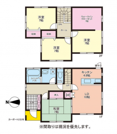 小矢部市七社、中古一戸建ての間取り画像です