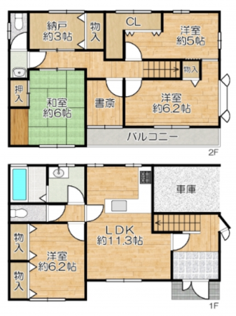 神戸市垂水区舞子坂、中古一戸建ての間取り画像です