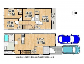 神戸市垂水区清水通、新築一戸建ての間取り画像です