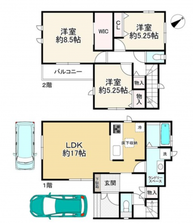 神戸市垂水区南多聞台、新築一戸建ての間取り画像です