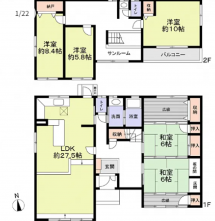 神戸市垂水区霞ケ丘、中古一戸建ての間取り画像です