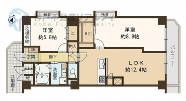 神戸市垂水区清水が丘、マンションの間取り画像です