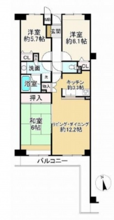 神戸市垂水区北舞子、マンションの間取り画像です