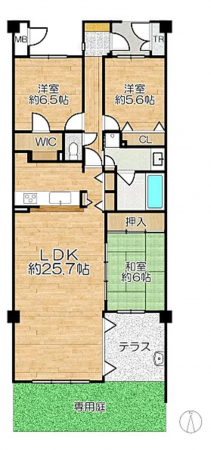 神戸市垂水区旭が丘、マンションの間取り画像です