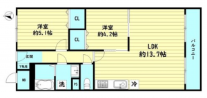 神戸市垂水区海岸通、マンションの間取り画像です
