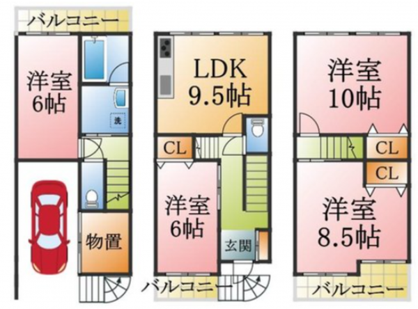 神戸市垂水区五色山、中古一戸建ての間取り画像です