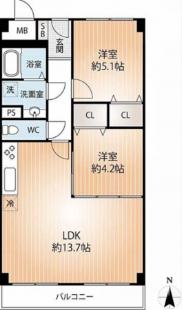 神戸市垂水区海岸通、マンションの間取り画像です