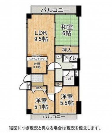 神戸市垂水区西舞子、マンションの間取り画像です