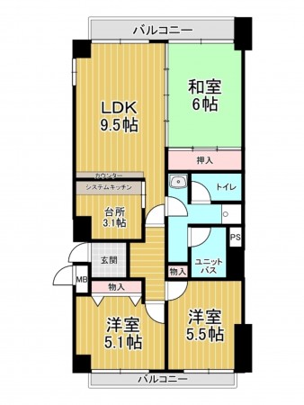 神戸市垂水区西舞子、マンションの間取り画像です