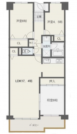 神戸市垂水区南多聞台、マンションの間取り画像です