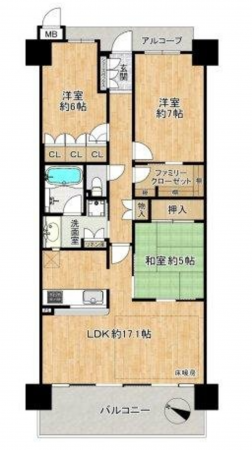 神戸市垂水区星陵台、マンションの間取り画像です