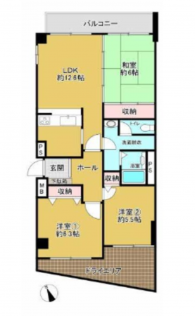 神戸市垂水区西舞子、マンションの間取り画像です