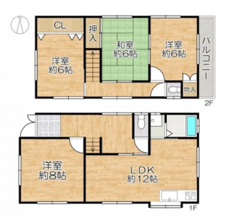 神戸市垂水区旭が丘、中古一戸建ての間取り画像です