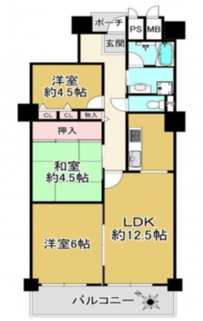 神戸市垂水区青山台、マンションの間取り画像です