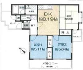 神戸市垂水区東垂水、マンションの間取り画像です