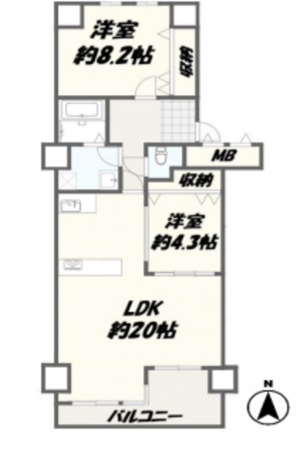 神戸市垂水区西舞子、マンションの間取り画像です