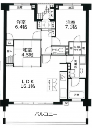 神戸市垂水区五色山、マンションの間取り画像です