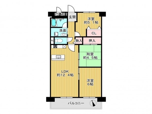 神戸市垂水区千代が丘、マンションの間取り画像です